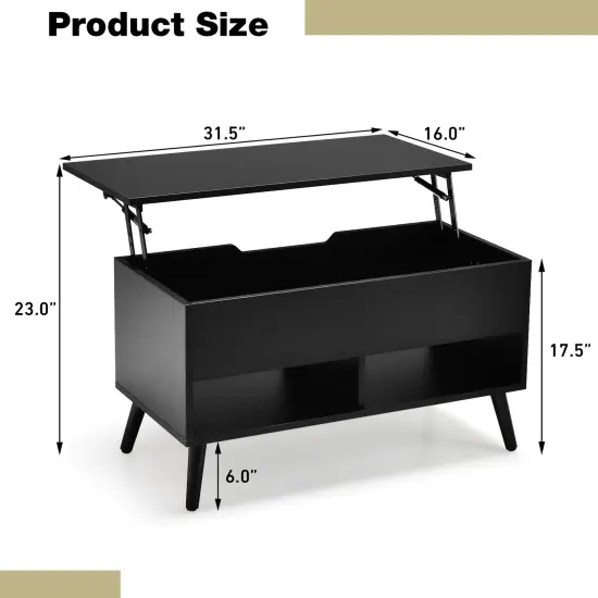 Lift Top Coffee Table with Hidden Compartment and 2 Storage Shelves Black {5}