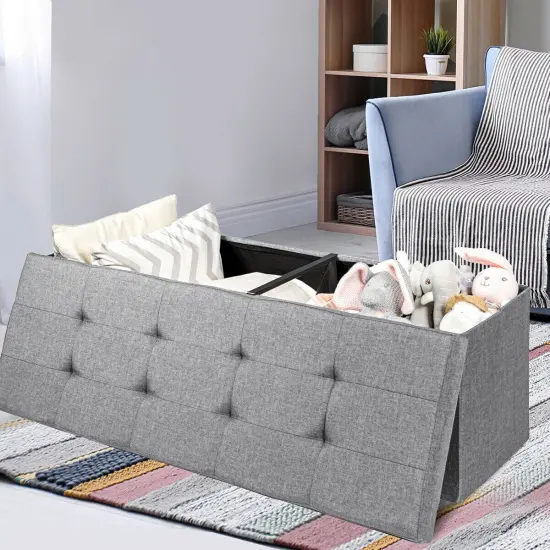 Fabric Folding Storage with Divider Bed End Bench Light Grey {6}