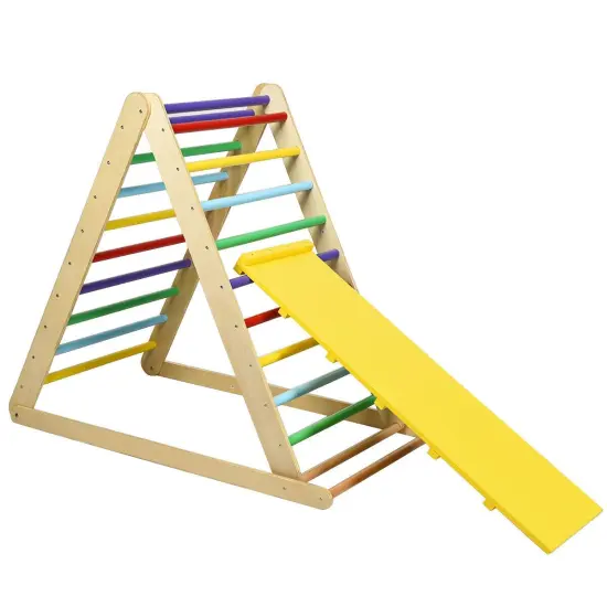 Foldable Wooden Triangle Climbing Ladder with 21 Strips Perfect for Indoor Play Natural {7}