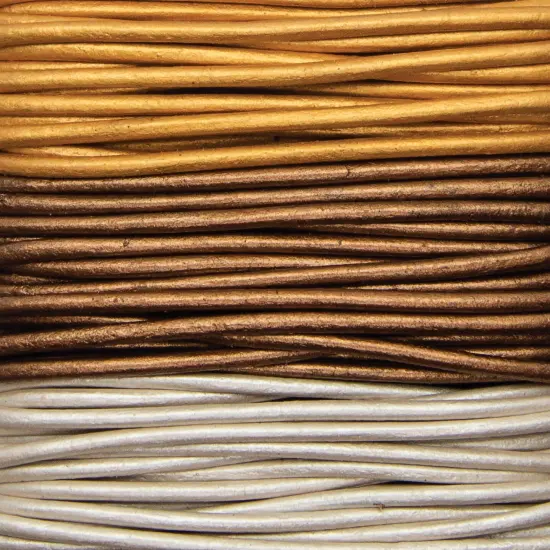 Realeather(R) Crafts Round Leather Lace 2mmX9yd Carded-Gold, Silver & Bronze {2}