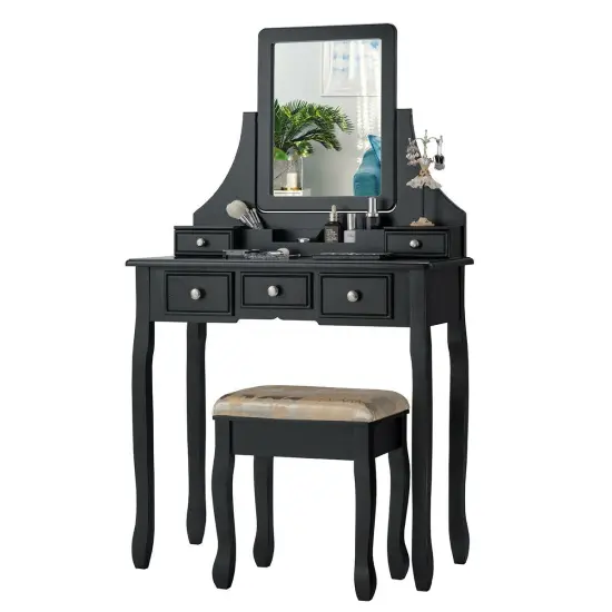 5 Drawers Removable Box Makeup Dressing Vanity Set Black {3}