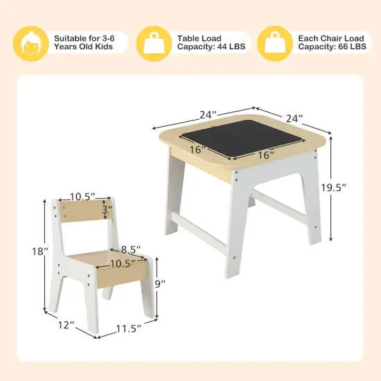 Kid's Table and Chairs Set with Double-sized Tabletop-Natural {5}