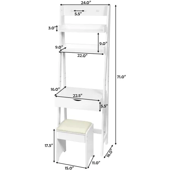 Makeup Dressing Table Shelf Vanity Set with Flip Top Mirror {5}