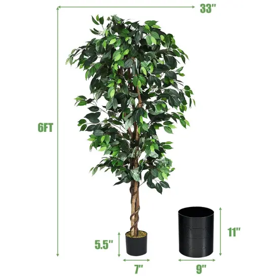71" Tall Realistic Ficus Tree with Silk-Texture Leaves for Indoor Home and Garden Decor {5}