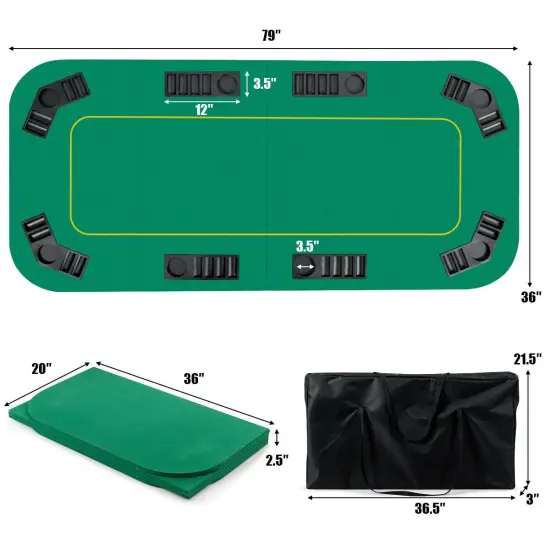 80 Inch x 36 Inch Folding 8 Player Deluxe Texas Poker Table Top with Bag {5}
