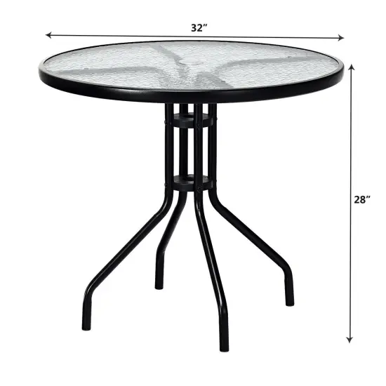 32 Inch Outdoor Patio Round Tempered Glass Top Table with Umbrella Hole {4}