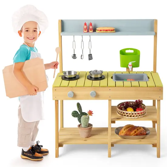 Backyard Pretend Play Toy Kitchen with Stove Top {4}