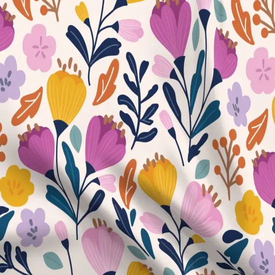 Various Fabrics by the Yard or Fat Quarter Crocus Bloom Whimsical Floral Modern Garden Botanical Purple Yellow Large Scale Custom Printed Fabric by Spoonflower {5}