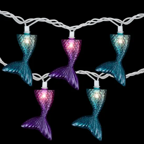 Northlight Mermaid Tails Patio Light Set - 6' White Wire - 10ct Blue {4}