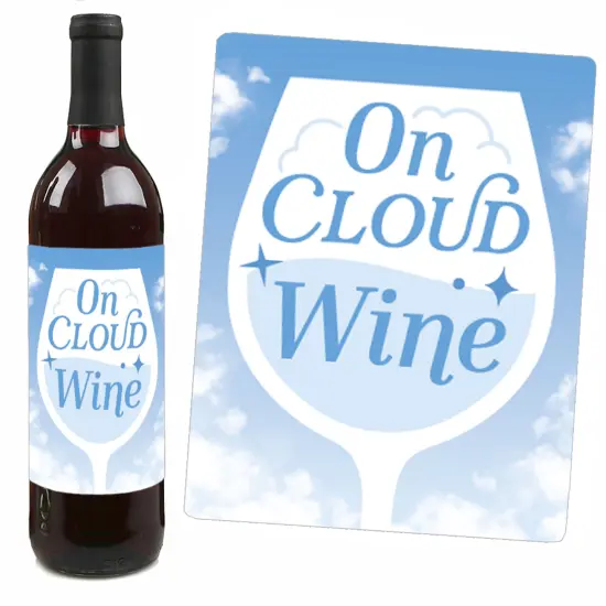 Big Dot of Happiness On Cloud 9 - Bridal or Bachelorette Party Decorations for Women and Men - Wine Bottle Label Stickers - Set of 4 {6}