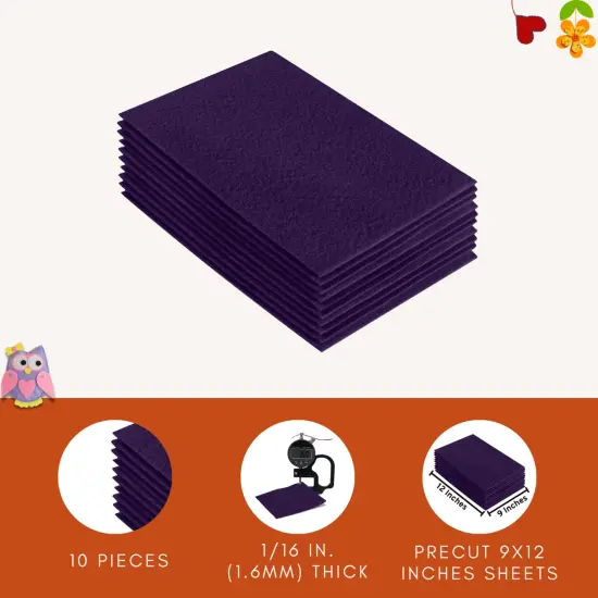 FabricLA Acrylic Felt Sheets for Crafts - Precut 9" X 12" Inches (20 cm X 30 cm) Felt Squares - Use Felt Fabric Craft Sheets for DIY, Costume, and Decoration | Plum - 10 Pieces {5}