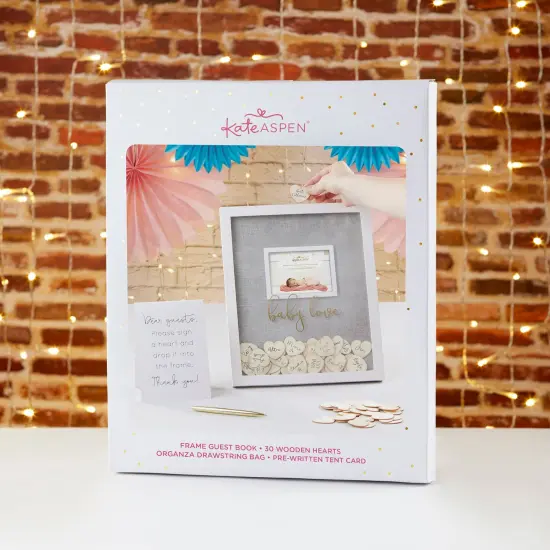 Kate Aspen Baby Shower Guest Book Alternative, with 30 Blank Wooden Hearts, Traditional Guest Book, Picture Frame {2}