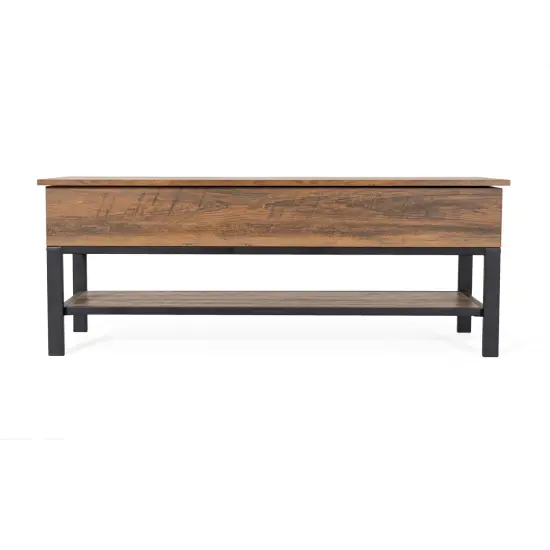 Merrick Lane Green River Rustic Farmhouse Entryway Bench with Bottom Storage Shelf Rustic Oak {3}