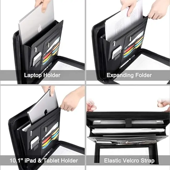 SIMBOOM Zippered Leather Padfolio Multi-Functional Organizer- (Black) {2}