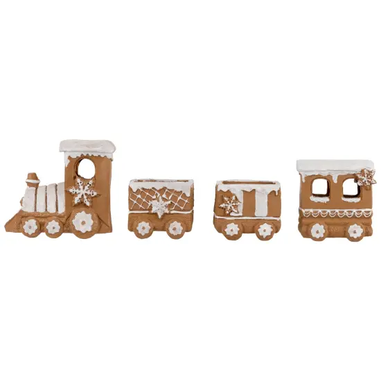 Northlight Frosted Snowflake Gingerbread Train Christmas Decoration - 5.5" - 4-Piece Brown {1}