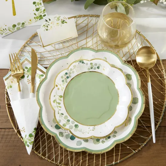 Kate Aspen Sage Green Party Decorations, Eucalyptus Floral Botanical Garden 62 Piece Party Tableware Set (16 Guests)- Perfect for Greenery Baby Shower & Bridal Showers {3}