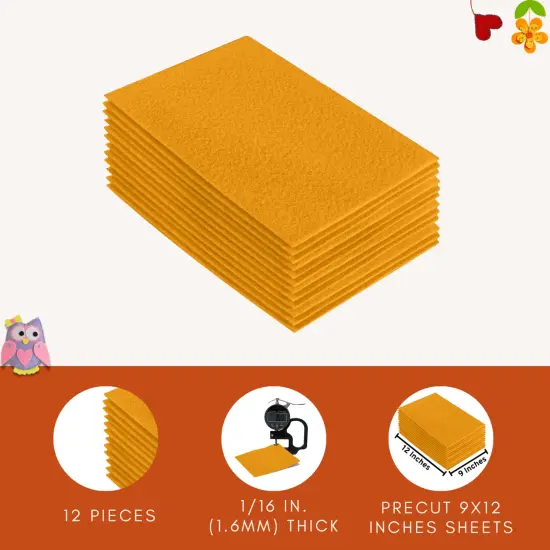 FabricLA Acrylic Felt Sheets for Crafts - Precut 9" X 12" Inches (20 cm X 30 cm) Felt Squares - Use Felt Fabric Craft Sheets for DIY, Hobby, Costume, and Decoration | Gold - 12 Pieces {3}