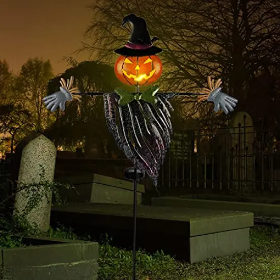 Halloween Yard Stake, 46.4" Solar Lighted Metal Pumpkin Head Scarecrow Stake, Outdoor Decoration Garden Lawn Driveway Yard Sign for Halloween {3}