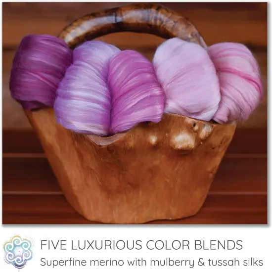 5oz Merino Silk Luxe Blends - Roving for Spinning, Felting, and Blending. Merino Wool + Glossy Mulberry Silk + Premium Tussah Silk. Blushing Rose {3}