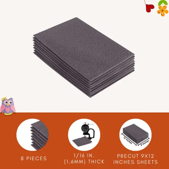 FabricLA Acrylic Felt Sheets for Crafts - Precut 9" X 12" Inches (20 cm X 30 cm) Felt Squares - Use Felt Fabric Craft Sheets for DIY, Costume, and Decoration | Platinum Grey - 8 Pieces {3}