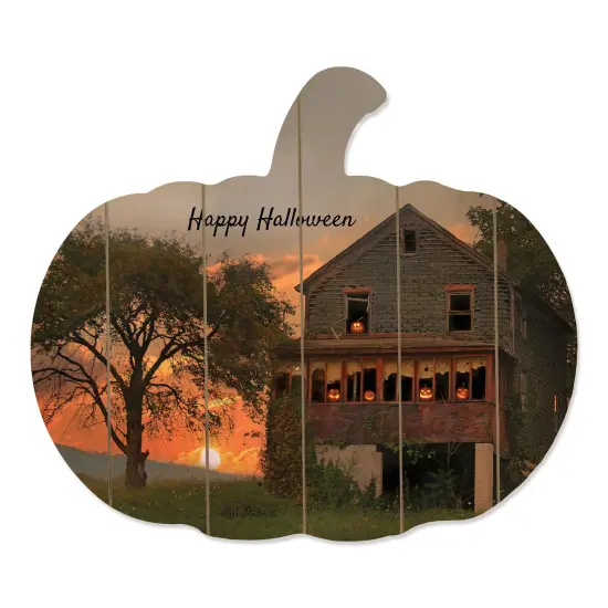 Happy Halloween - By Artisan Lori Deiter Printed on Wooden Pumpkin Wall Art {2}