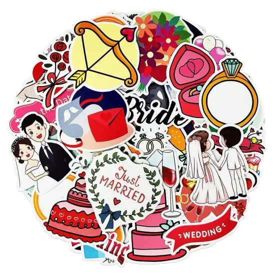 Wrapables Waterproof Vinyl Stickers for Water Bottles, Laptop, Phones, Skateboards, Decals for Teens, 100pcs Wedding {1}