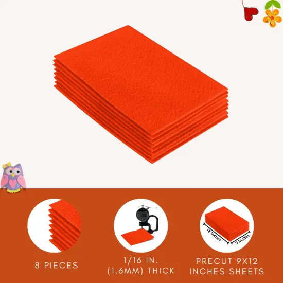 FabricLA Acrylic Felt Sheets for Crafts - Precut 9" X 12" Inches (20 cm X 30 cm) Felt Squares - Use Felt Fabric Craft Sheets for DIY, Costume, and Decoration | Neon Orange - 8 Pieces {2}