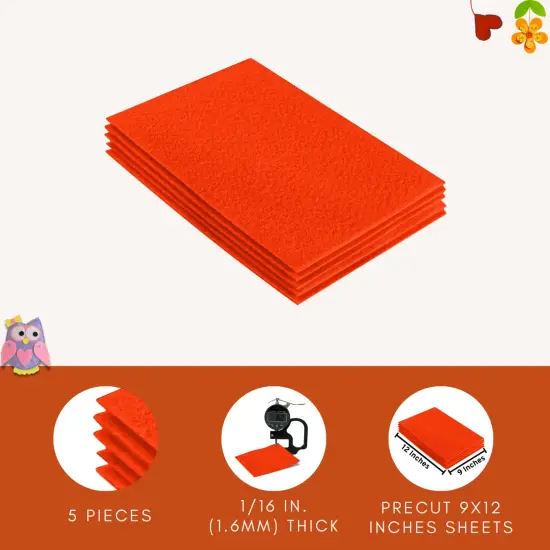 FabricLA Acrylic Felt Sheets for Crafts - Precut 9" X 12" Inches (20 cm X 30 cm) Felt Squares - Use Felt Fabric Craft Sheets for DIY, Costume, and Decoration | Neon Orange - 5 Pieces {4}