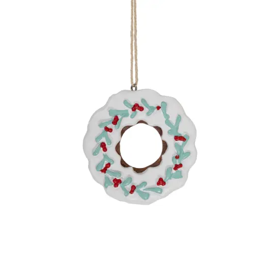 Northlight 2.75" White Frosted Donut with Pine and Berry Christmas Ornament {3}