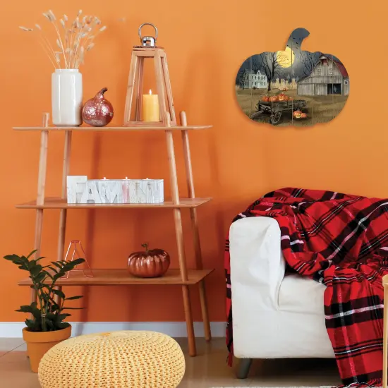 Spooky Harvest Moon - By Artisan Billy Jacobs Printed on Wooden Pumpkin Wall Art {3}