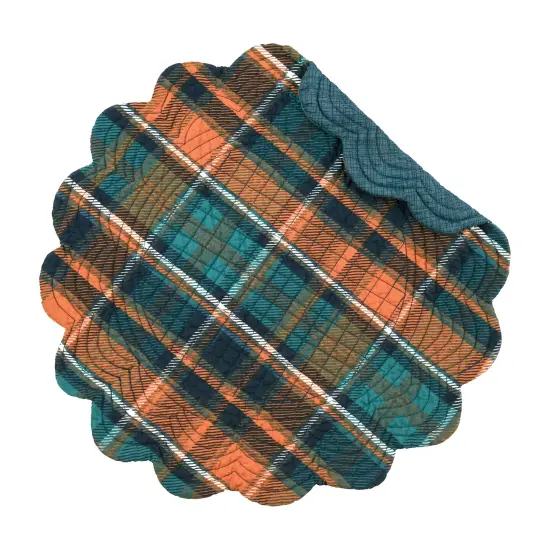 Troy Orange & Green Plaid Round 100% Cotton Set of 6 Placemats 17" {1}
