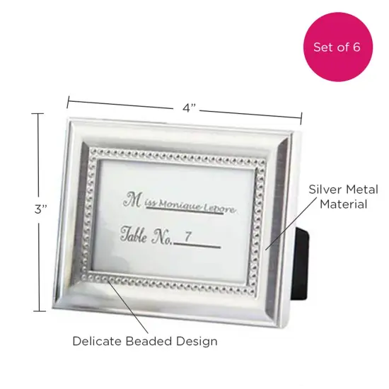 Beaded Silver Wall & Tabletop Picture Frames/Place Card Holder (Set of 6) {6}