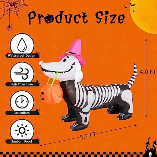 GOOSH 5Ft Halloween Inflatables Outdoor Decorations Skeleton Puppy Inflatable Yard Decoration with Build-in LEDs Blow Up Pumpkin for Halloween Party Indoor Outdoor Yard Garden {3}