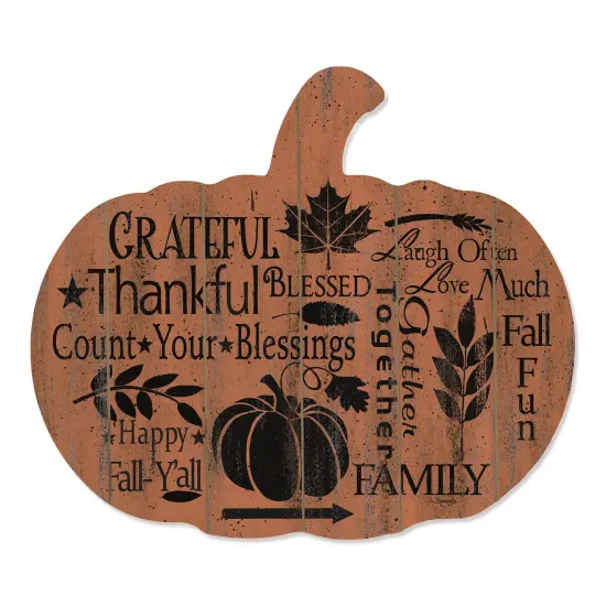 Grateful - By Artisan Linda Spivey Printed on Wooden Pumpkin Wall Art {2}