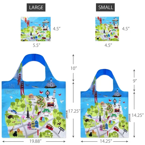 Wrapables Large & Small Allybag Foldable & Lightweight Reusable Grocery Bags (Set of 2) San Francisco {2}