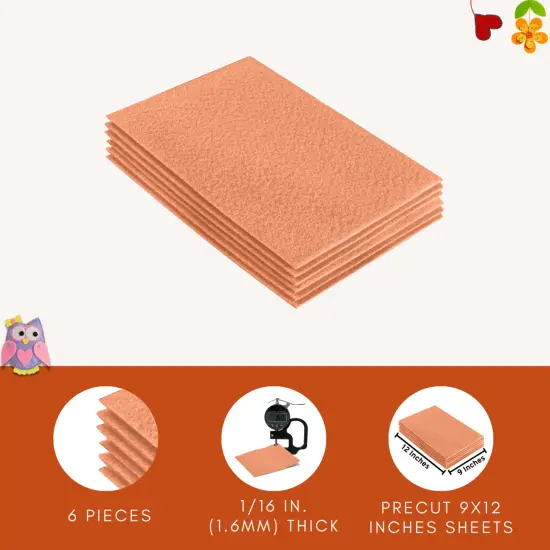 FabricLA Acrylic Felt Sheets for Crafts - Precut 9" X 12" Inches (20 cm X 30 cm) Felt Squares - Use Felt Fabric Craft Sheets for DIY, Costume, and Decoration | Lt Flesh - 6 Pieces {4}