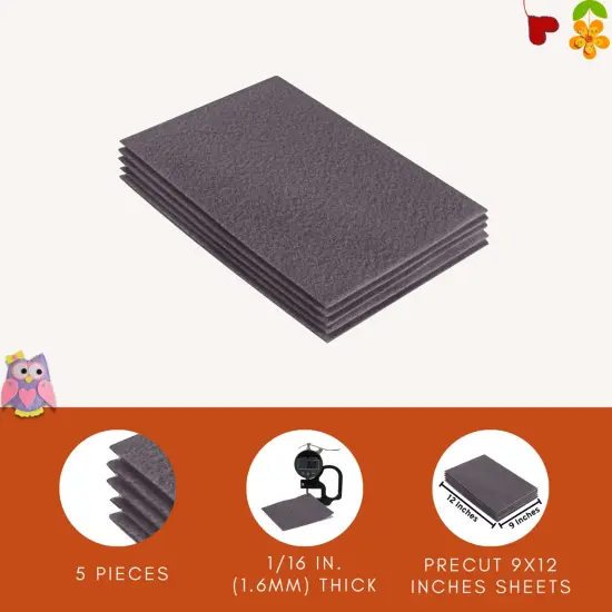 FabricLA Acrylic Felt Sheets for Crafts - Precut 9" X 12" Inches (20 cm X 30 cm) Felt Squares - Use Felt Fabric Craft Sheets for DIY, Costume, and Decoration | Platinum Grey - 5 Pieces {4}