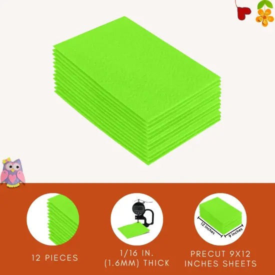 FabricLA Acrylic Felt Sheets for Crafts - Precut 9" X 12" Inches (20 cm X 30 cm) Felt Squares - Use Felt Fabric Craft Sheets for DIY, Costume, and Decoration | Neon Green - 12 Pieces {2}