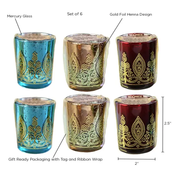 Indian Jewel Henna Votives - Assorted (Set of 6) {6}
