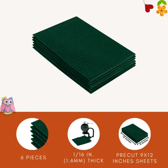 FabricLA Acrylic Felt Sheets for Crafts - Precut 9" X 12" Inches (20 cm X 30 cm) Felt Squares - Use Felt Fabric Craft Sheets for DIY, Hobby, Costume, and Decoration | Hunter Green - 6 Pieces {3}