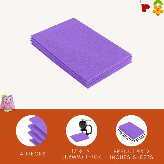 FabricLA Acrylic Felt Sheets for Crafts - Precut 9" X 12" Inches (20 cm X 30 cm) Felt Squares - Use Felt Fabric Craft Sheets for DIY, Costume, and Decoration | Lavender - 4 Pieces {2}