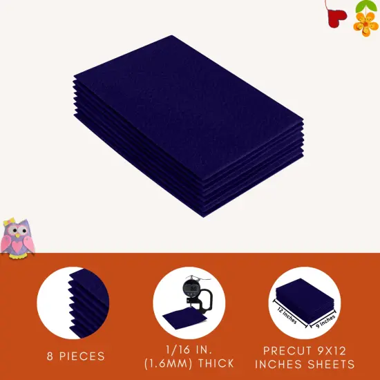 FabricLA Acrylic Felt Sheets for Crafts - Precut 9" X 12" Inches (20 cm X 30 cm) Felt Squares - Use Felt Fabric Craft Sheets for DIY, Costume, and Decoration | Navy Blue - 8 Pieces {4}