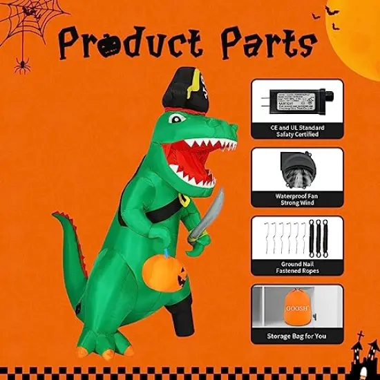 GOOSH 7 FT Tall Halloween Inflatables Outdoor Pirate Dinosaur, Blow Up Yard Decoration with LED Lights Built-in for Holiday/Party/Yard/Garden {2}