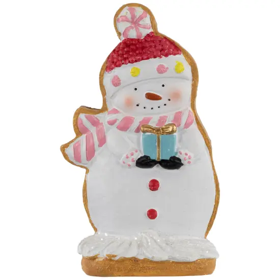 Northlight Gingerbread Snowman with Present Christmas Figurine - 7" White {1}