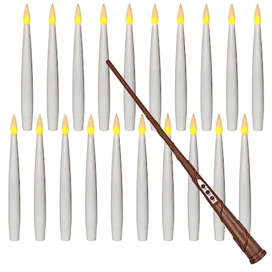 Floating Candles with Magic Wand Remote (6/18H Timer), Halloween Decorations, 20pcs 6.1" Hanging Flameless Taper Candles, Flickering Warm Light, Christmas, Wedding, Theme Party Decor (White) {2}