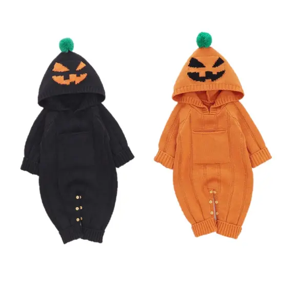 Halloween Baby Costume - Solid Color Monster Print Pattern Romper Black {2}