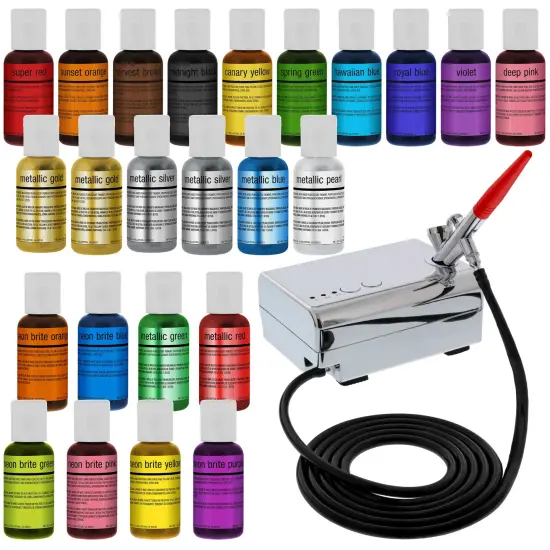 U.S. Cake Supply Complete Cake Airbrush Decorating Kit with 24 Vibrant Food Colors - Air Brush for Cake Decoration, Cupcakes, Cookies & Desserts {1}