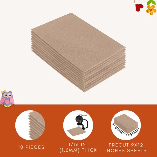 FabricLA Acrylic Felt Sheets for Crafts - Precut 9" X 12" Inches (20 cm X 30 cm) Felt Squares - Use Felt Fabric Craft Sheets for DIY, Costume, and Decoration | Sandy - 10 Pieces {5}