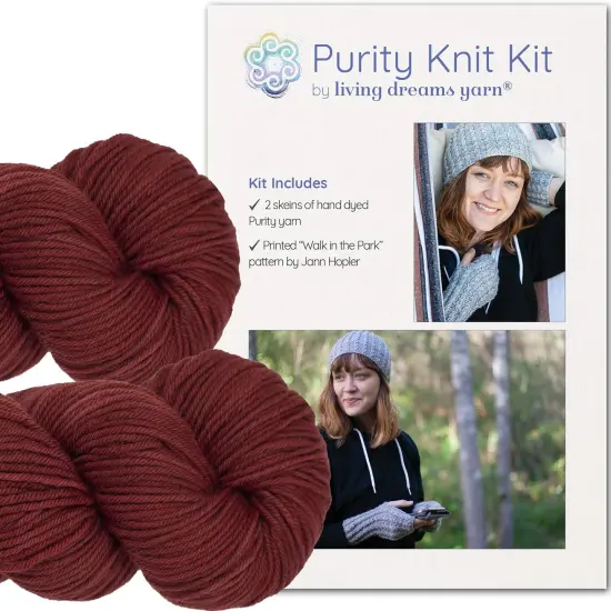 DIY Merino Hat & Gloves Knitting Kit: Organic Hand Dyed Wool Yarn + Printed Pattern. Soft, Cozy, Great for Gifts. Walk in the Park Amber {1}