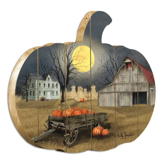Harvest Moon - By Artisan Billy Jacobs Printed on Wooden Pumpkin Wall Art {1}